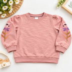 Girls Dusty Pink Floral Embroidered Sweatshirt