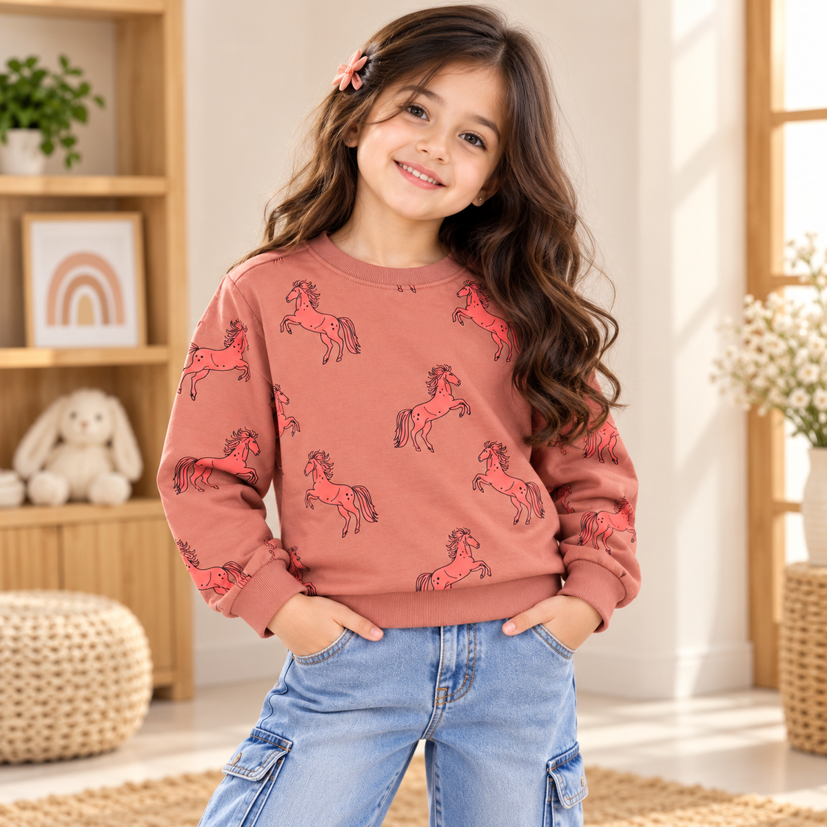 Dusty Rose Horse Print Sweatshirt