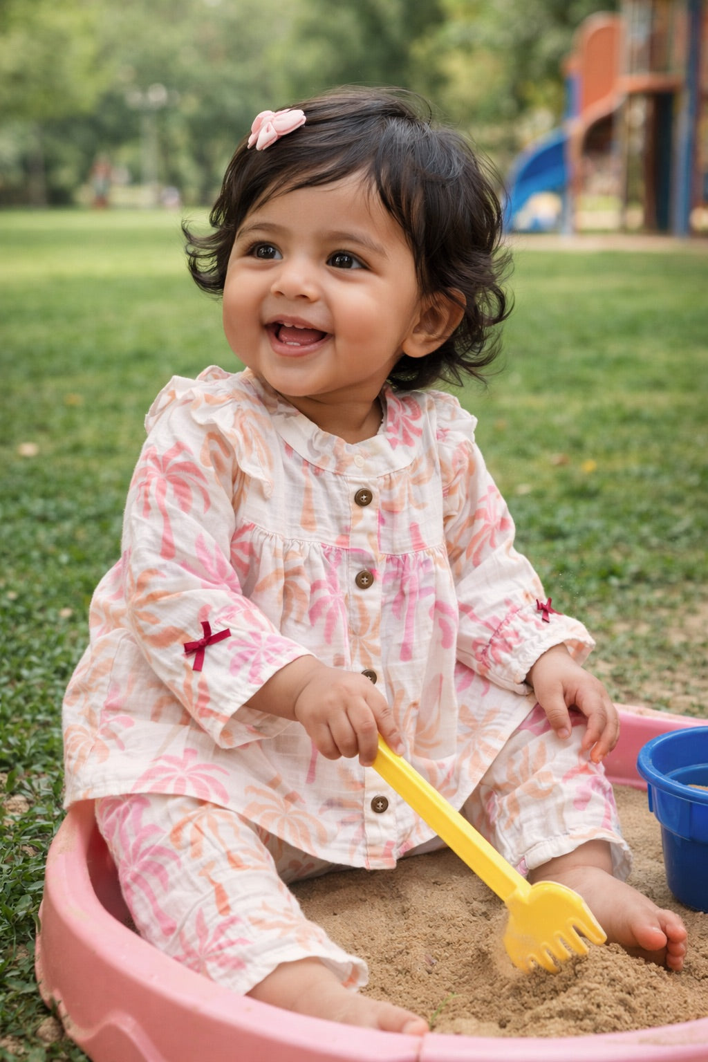 Blush Palm Muslin Co-ord Set (2-Piece)