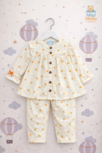 Orange Hearts Muslin Co-ord Set (2-Piece)