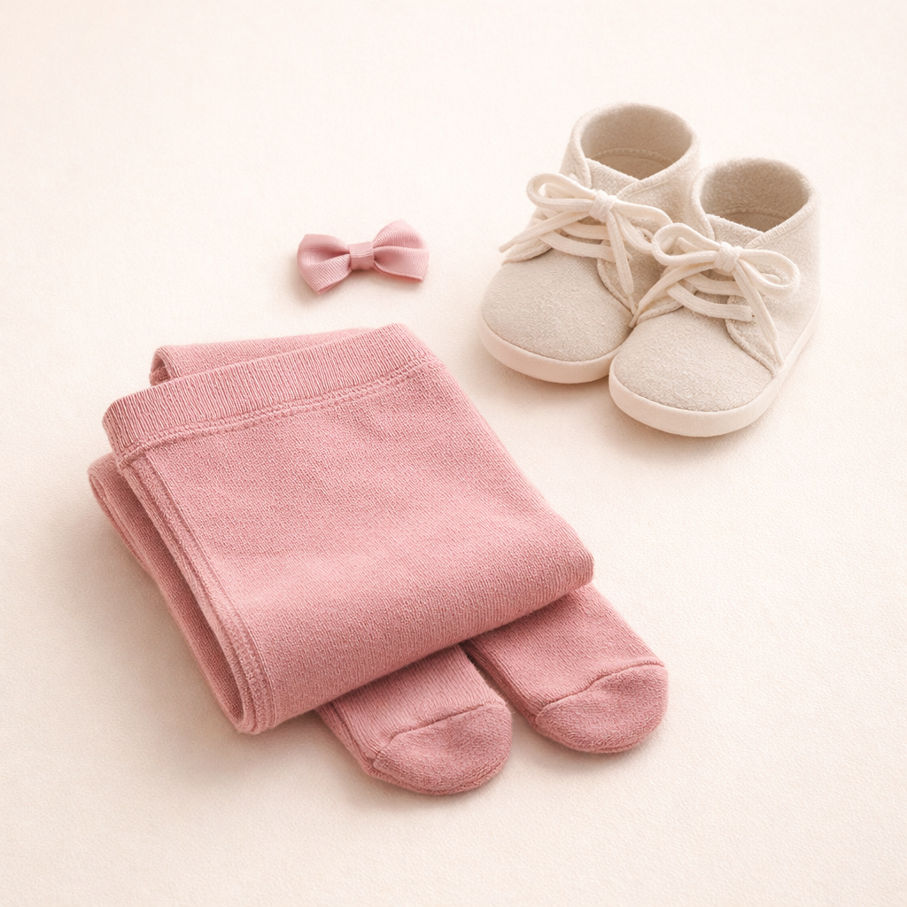 Kiabi Cotton Knit Solid Tights- Blush Pink