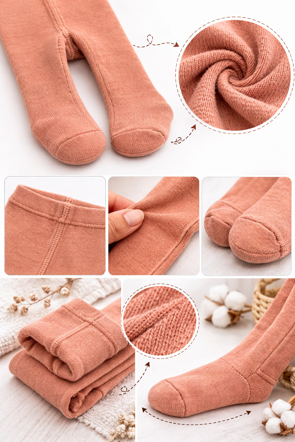 Kiabi Cotton Knit Solid Tights- Rust Brown