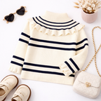 Cream Striped Knit Sweater