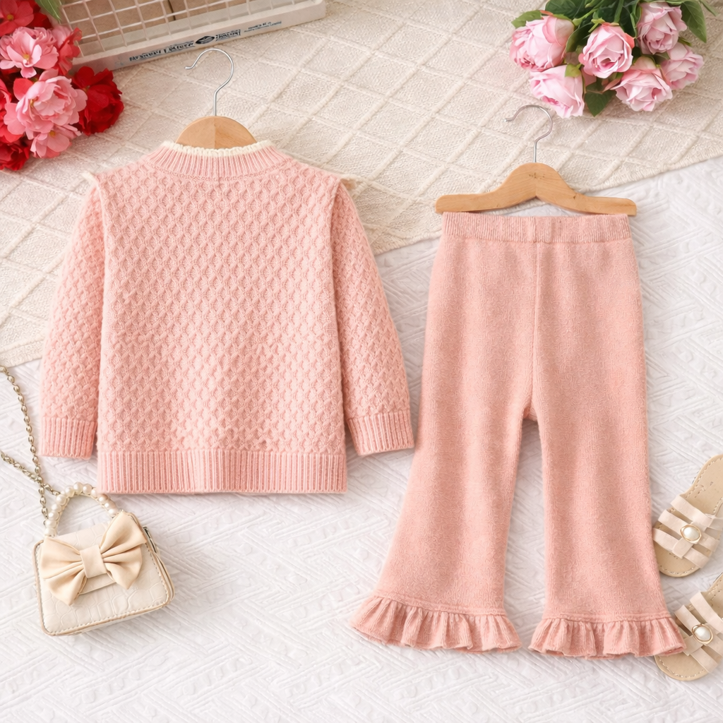 Elegant Blush Knit Co-ord Set with Bow Detail