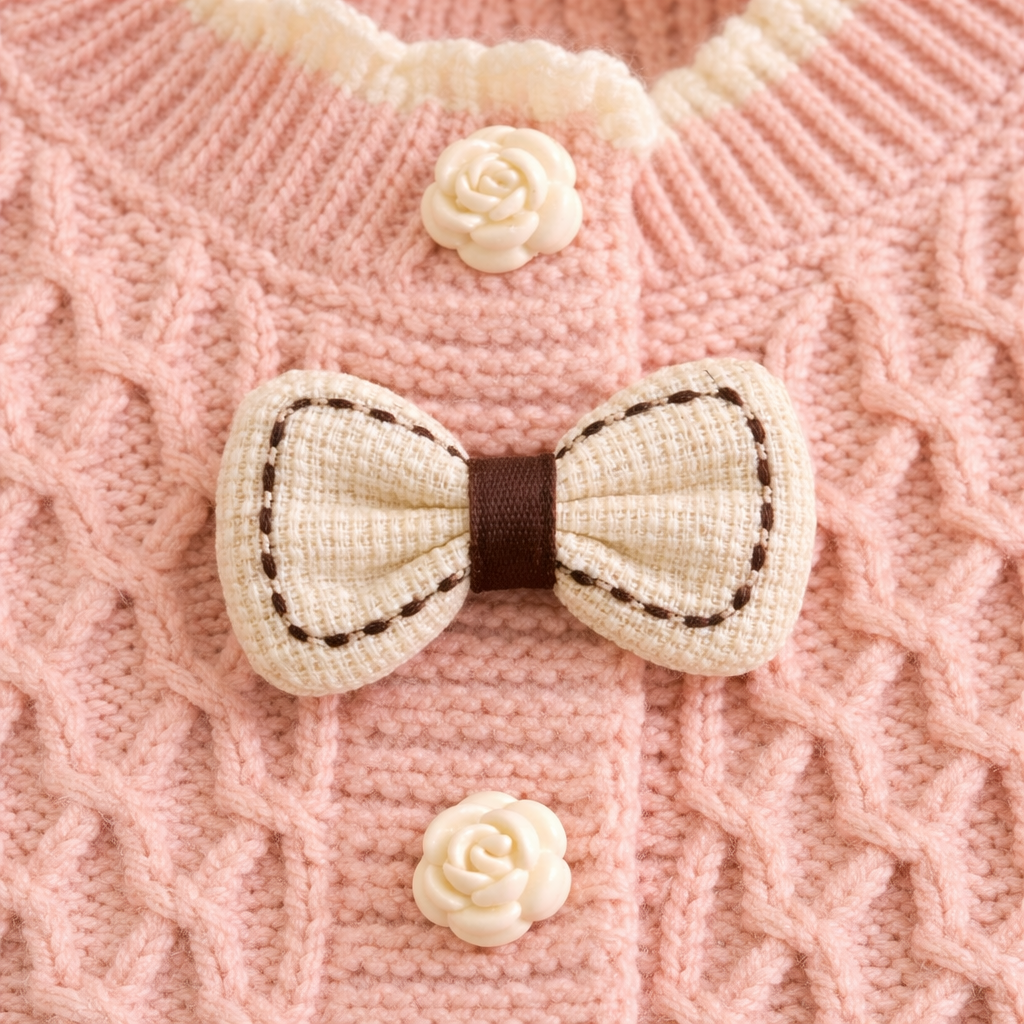 Elegant Blush Knit Co-ord Set with Bow Detail