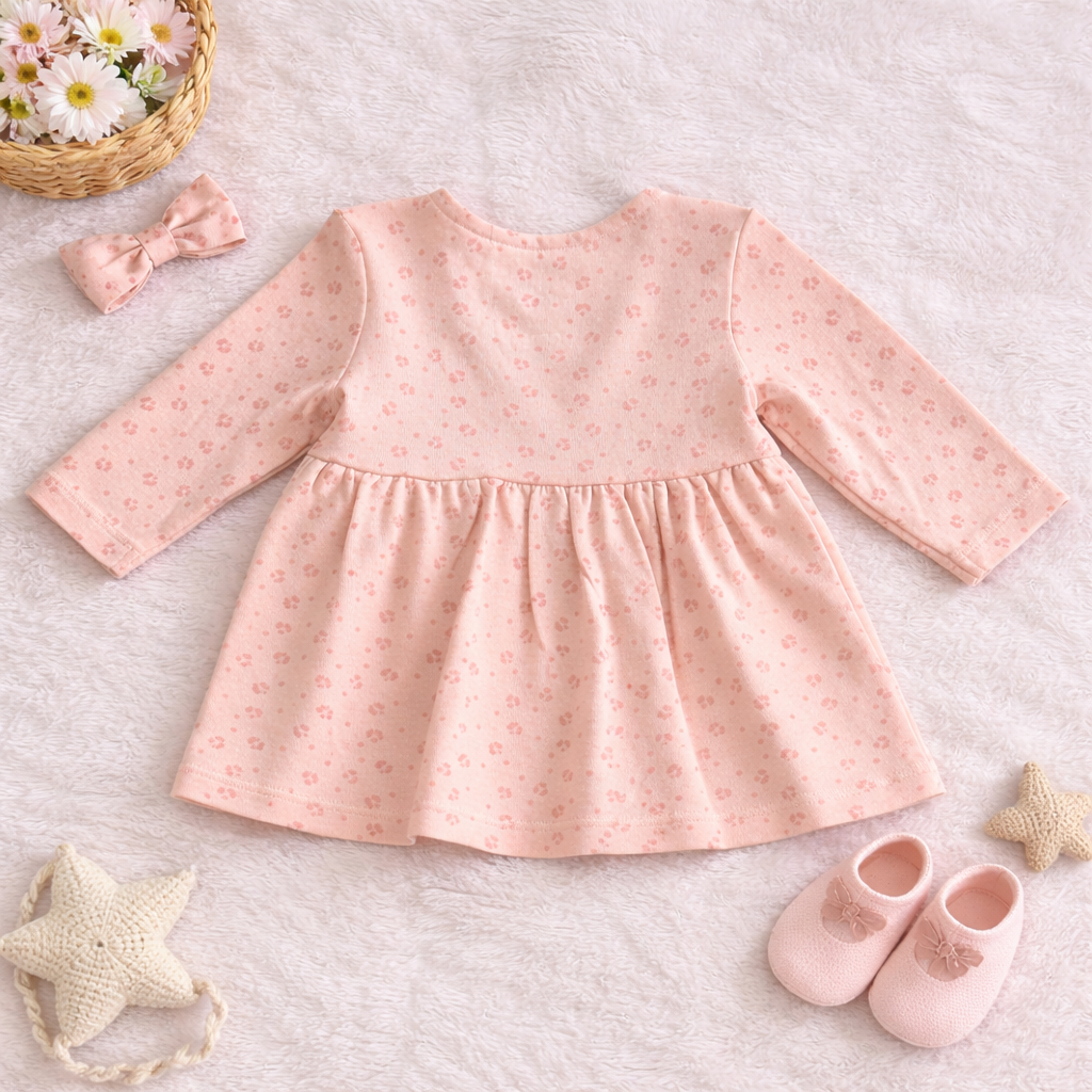 Blush Floral Knit Dress with Ruffle Detail