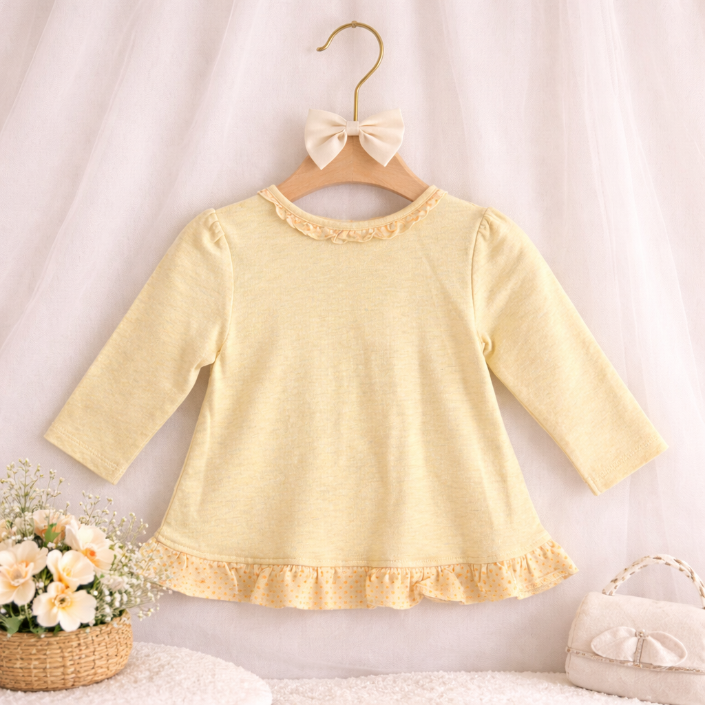 Pastel Yellow Frock with Front Zip & Ruffle Detail