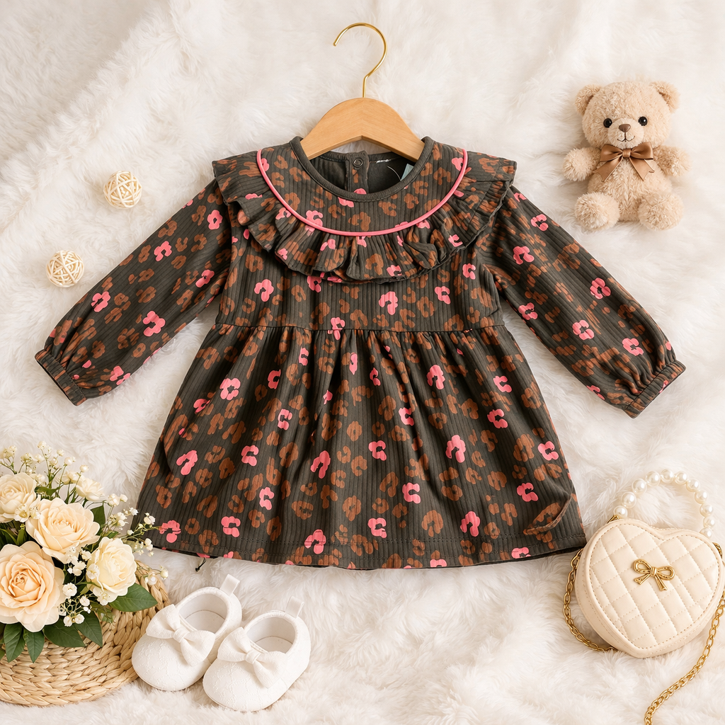 Charcoal Floral Ruffle Frock