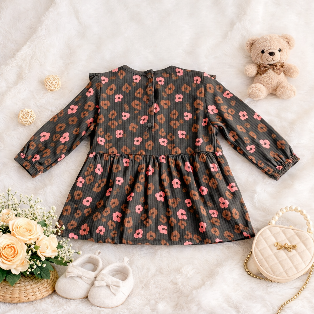 Charcoal Floral Ruffle Frock