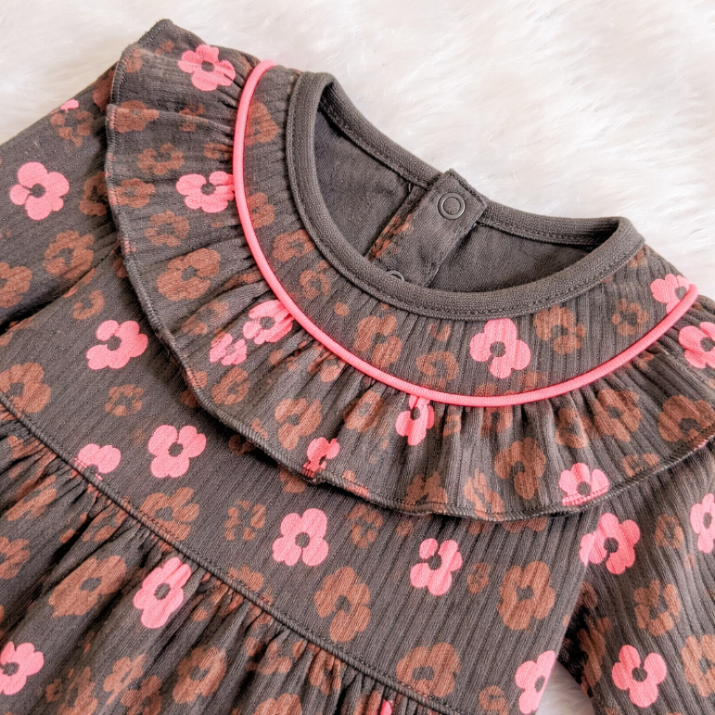 Charcoal Floral Ruffle Frock