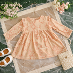 Mini Mello Peach Kitty Print Ruffle Dress