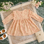 Mini Mello Peach Kitty Print Ruffle Dress