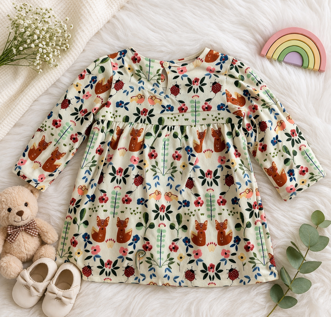 Printed Baby Girl Dress with Ruffle Detailing