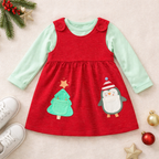 Festive Red Pinafore Dress Set with Mint Inner