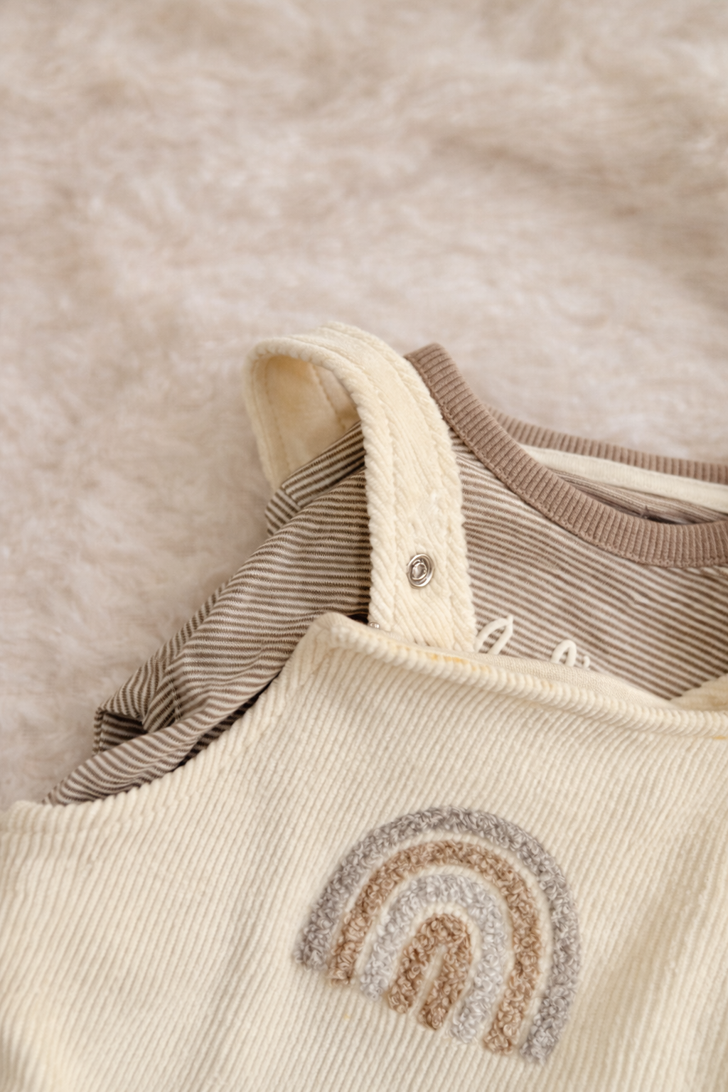 Soft Rainbow Dungaree Set with Striped Tee