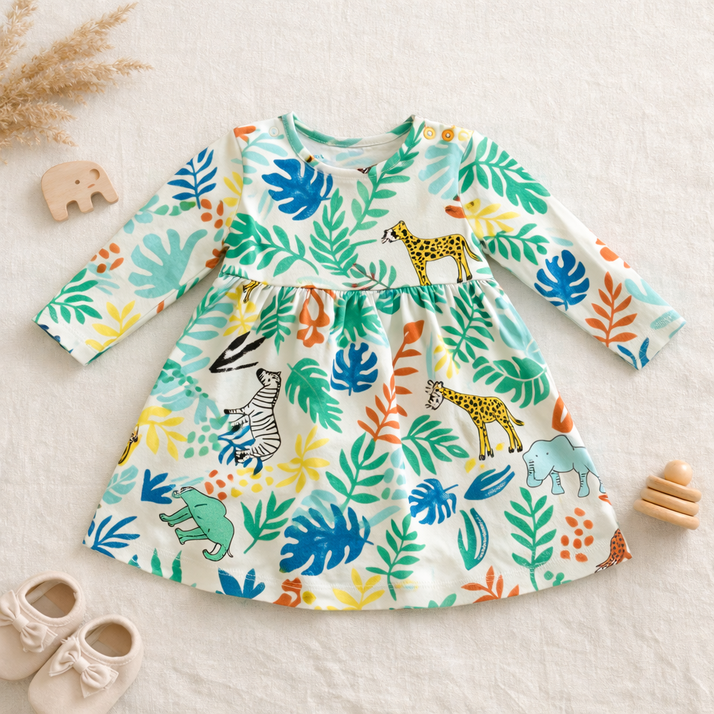 Jungle Print Full Sleeve Baby Dress