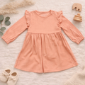 Peach Ribbed Frill Dress for Girls