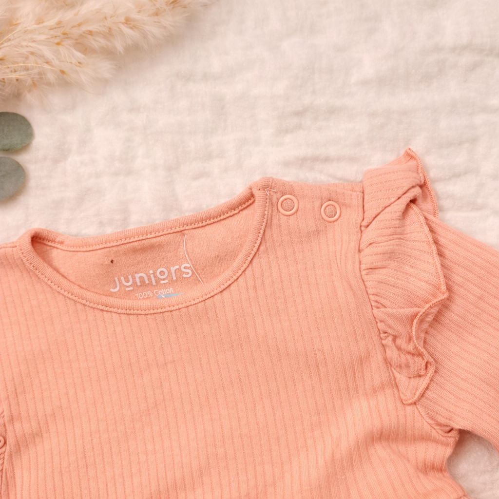 Peach Ribbed Frill Dress for Girls