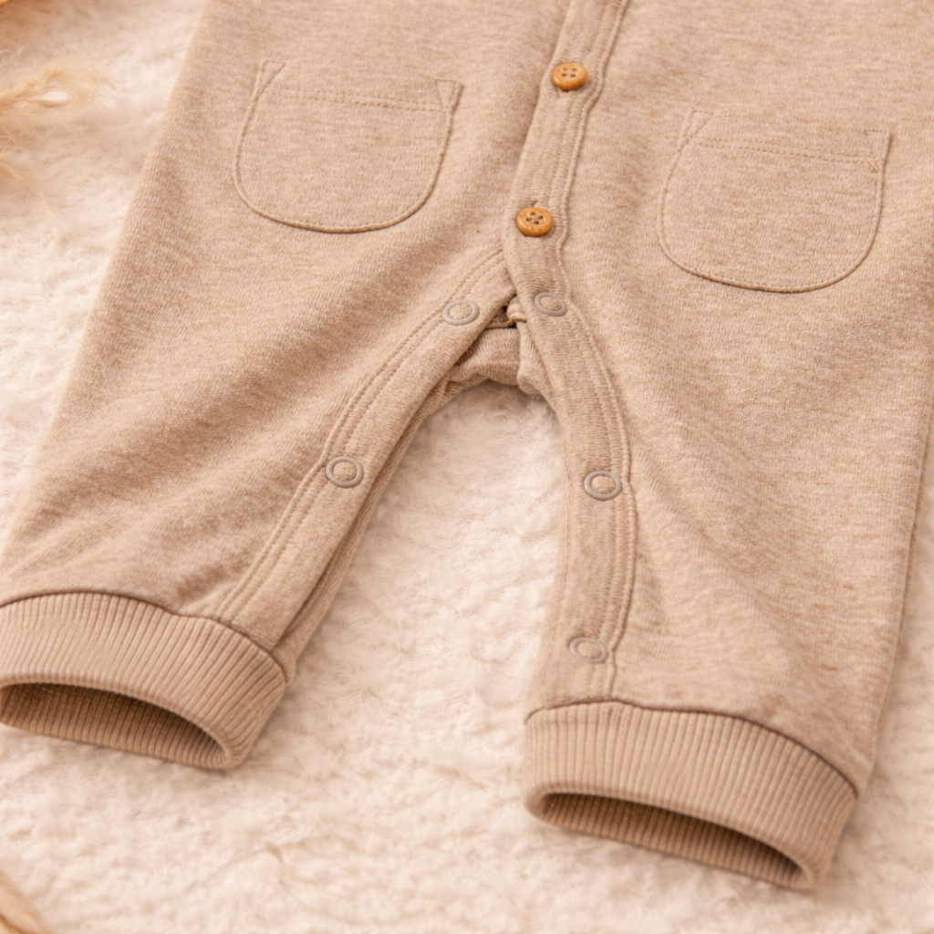 Cozy Beige & Mustard Layered Baby Romper Set