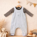 Sky Blue Ribbed Dungaree Set with Inner Tee