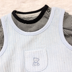 Sky Blue Ribbed Dungaree Set with Inner Tee