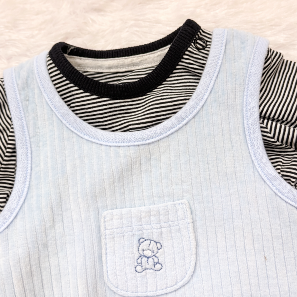 Sky Blue Ribbed Dungaree Set with Inner Tee