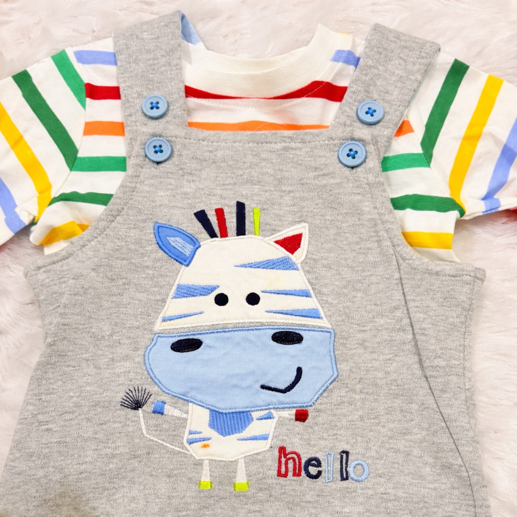 Zebra Footed Baby Romper Set – Grey