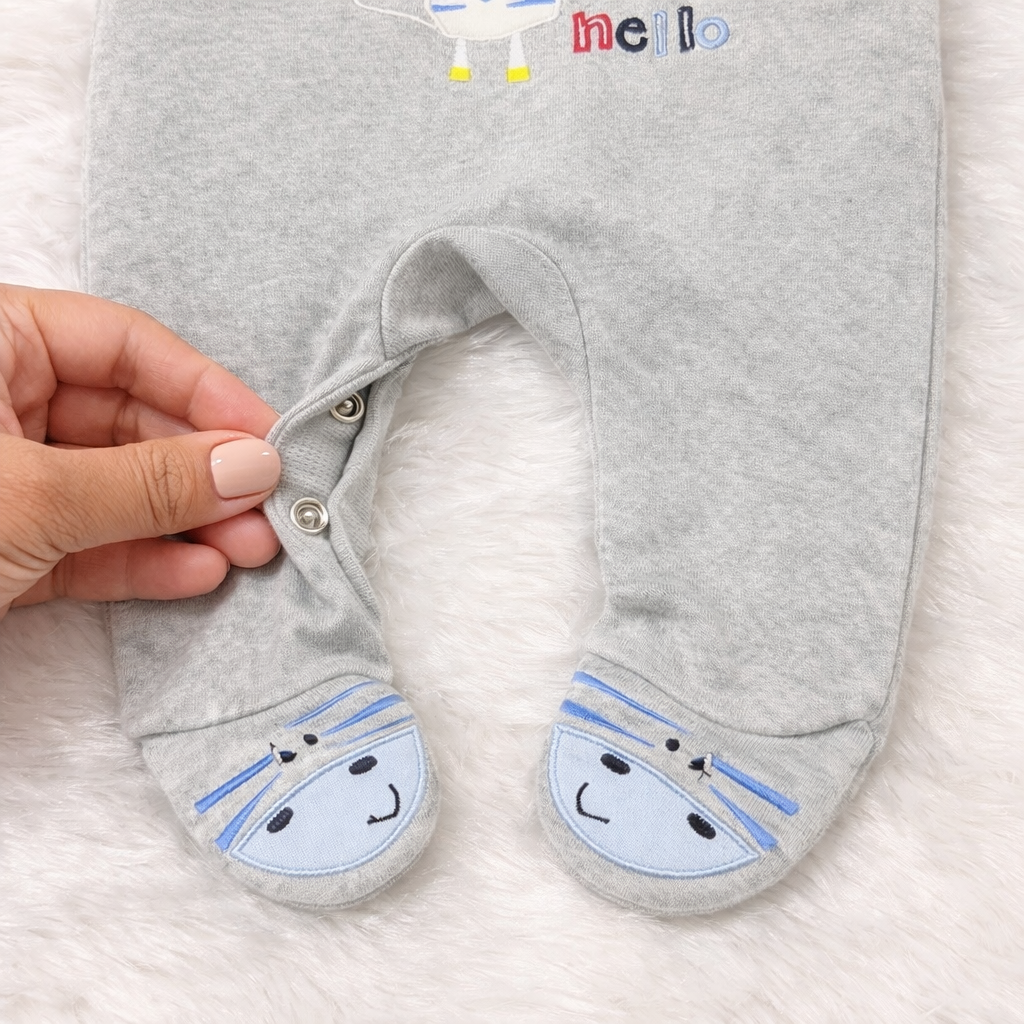 Zebra Footed Baby Romper Set – Grey