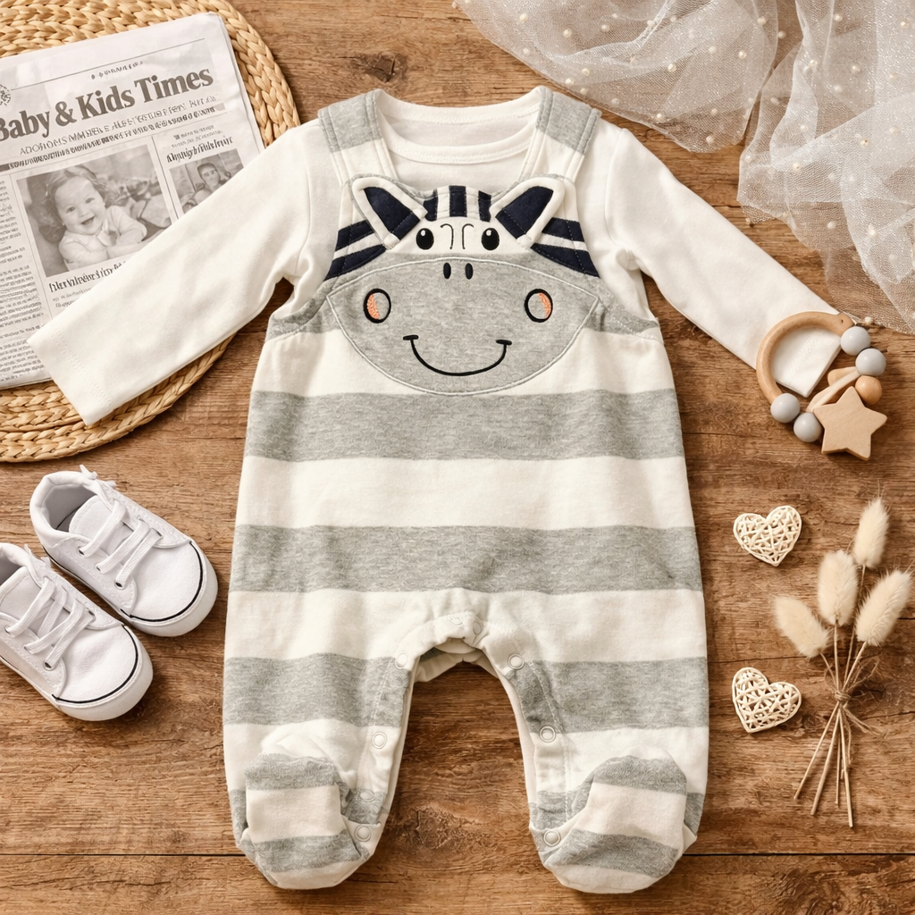Zebra Face Striped Baby Romper Set