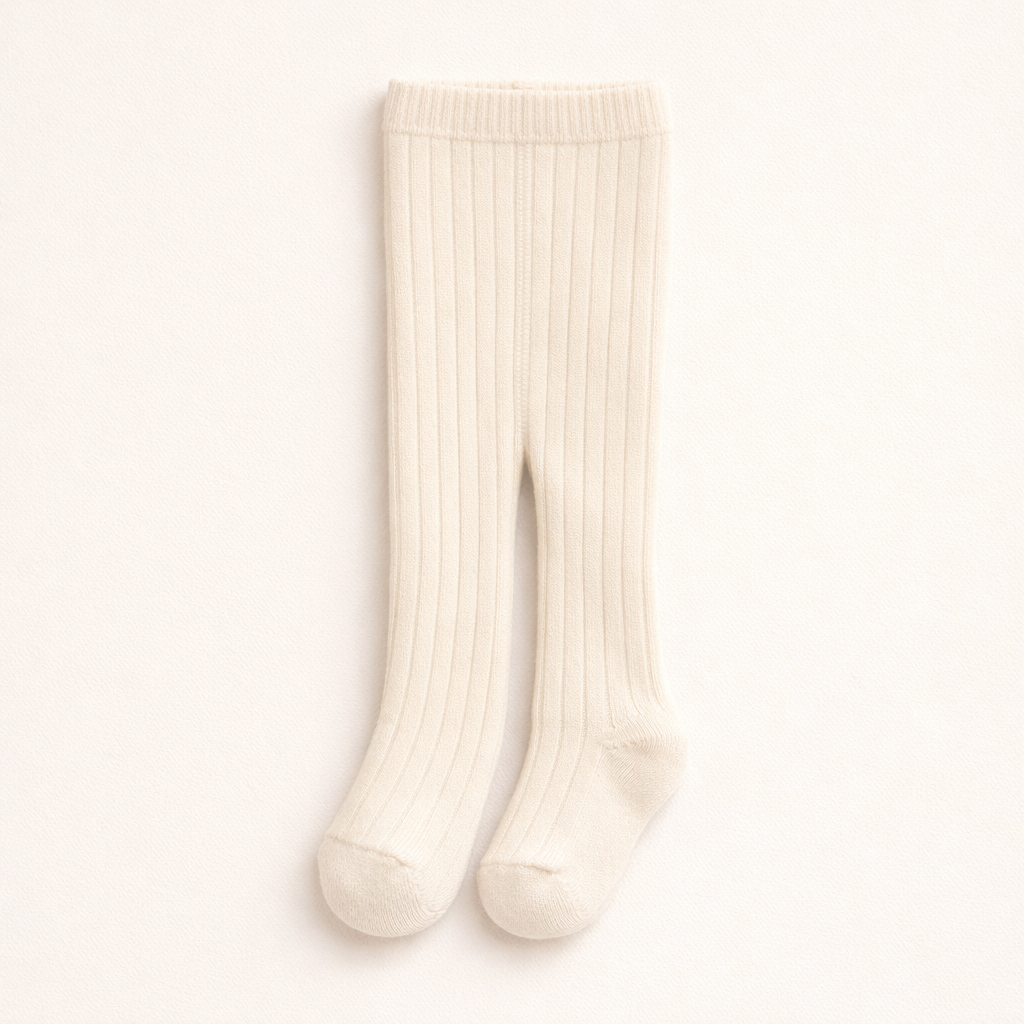 Kiabi Cotton Knit Solid Tights- Cream