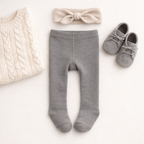 Kiabi Cotton Knit Solid Tights- Grey