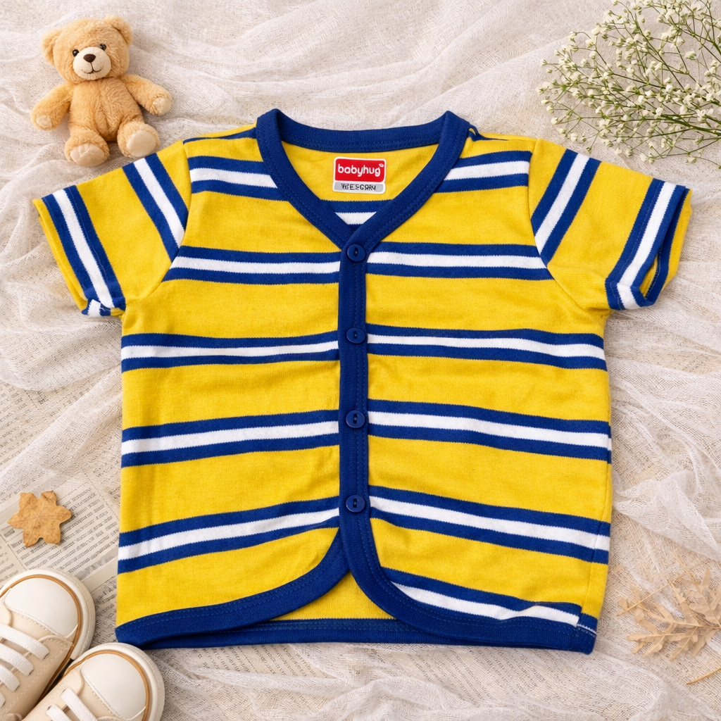 Yellow Cotton Baby Jabla Top with Blue Stripes