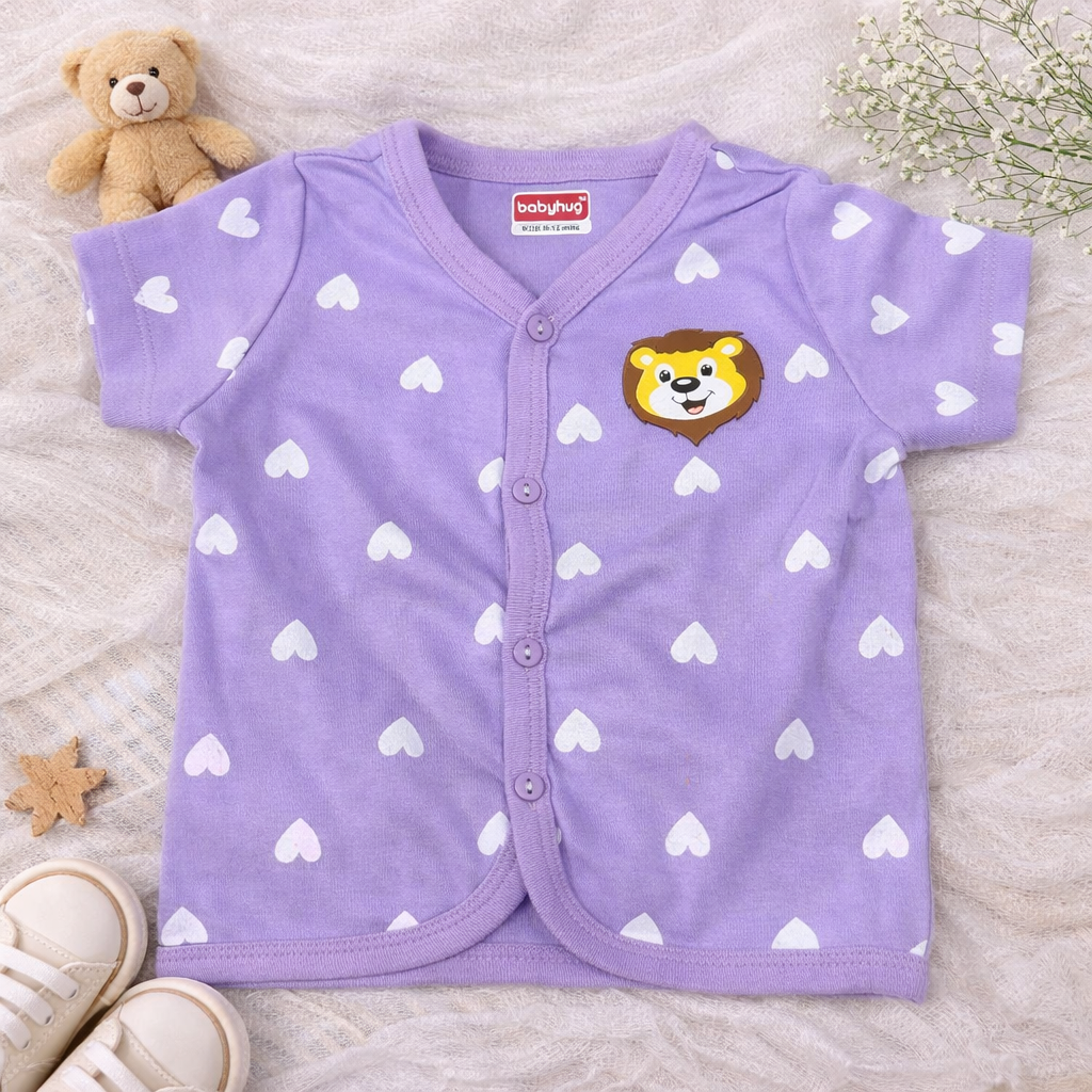 Lavender Cotton Baby Jabla Top with Heart Print & Lion Patch