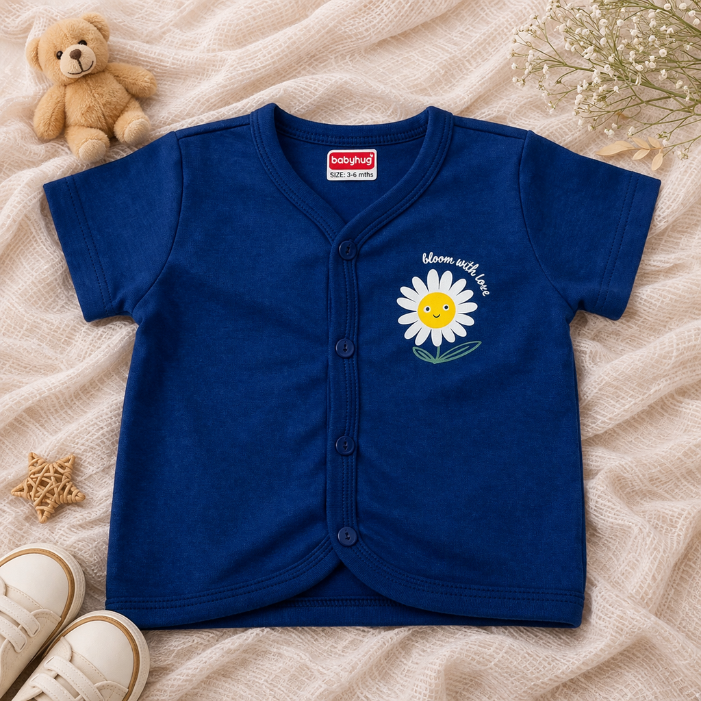 Blue Cotton Baby Jabla Top with Daisy Print