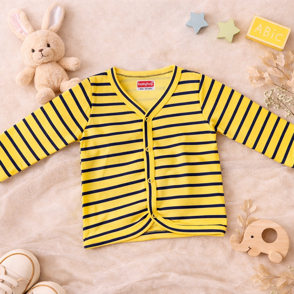 Yellow Cotton Baby Jabla Top with Navy Stripes