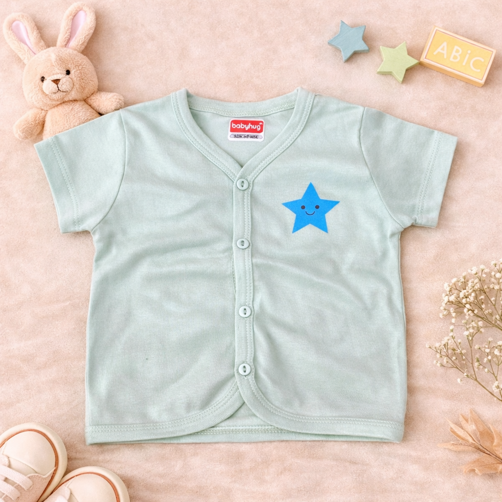 Mint Green Cotton Baby Jabla Top with Star Print