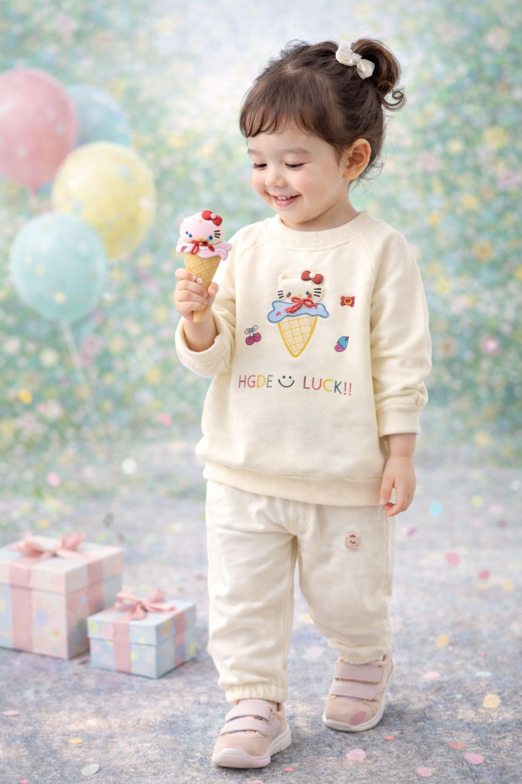 Cream Cute kitty Co-Ord Set