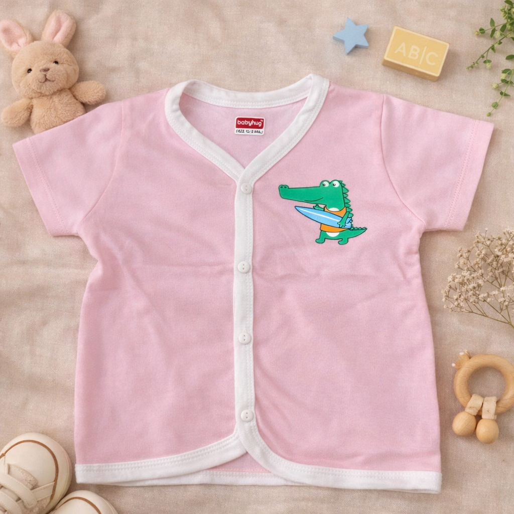 Pink Cotton Baby Jabla Top with Crocodile Print