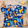 Navy Blue Cotton Baby Jabla Top with Jungle Animal Print