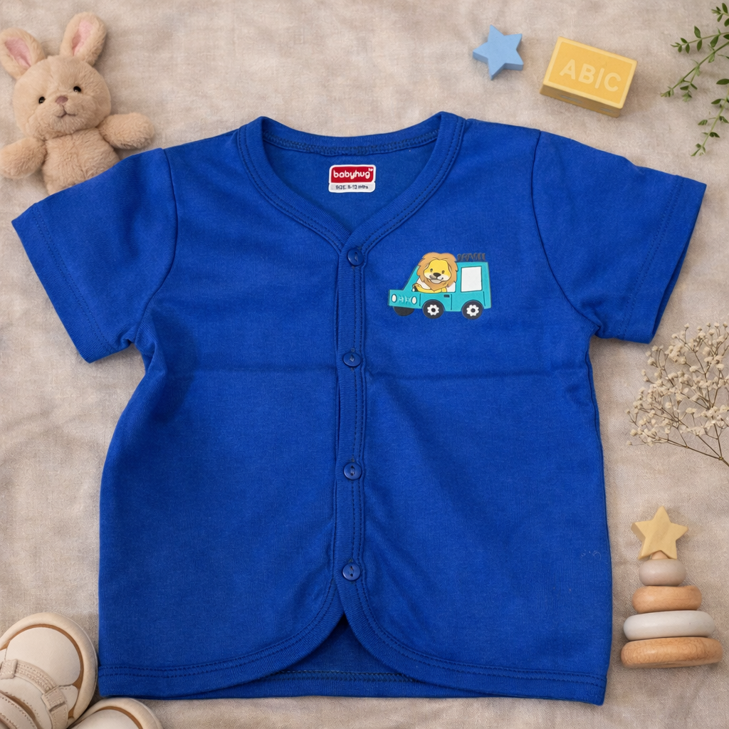 Blue Cotton Baby Jabla Top with Safari Lion Print