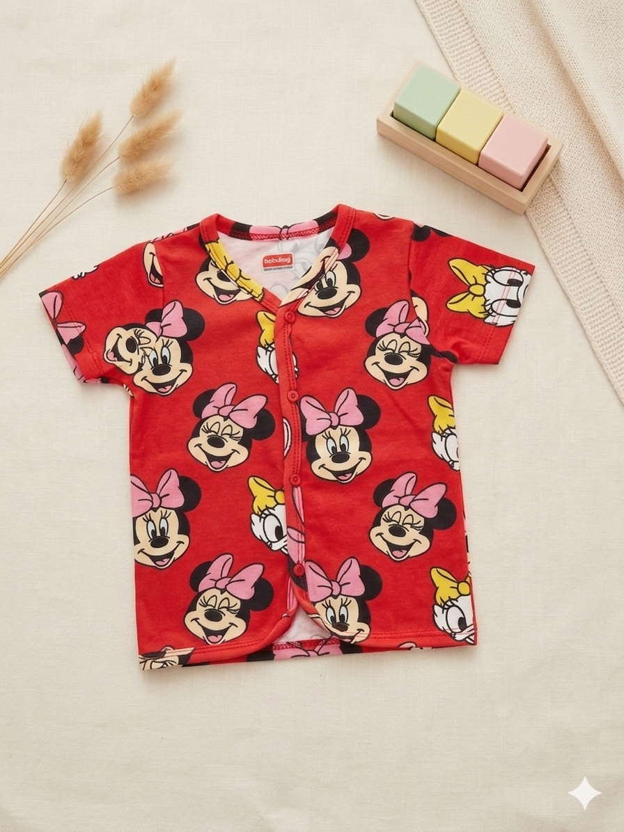 Red Cotton Baby Jabla Top with Minnie Print