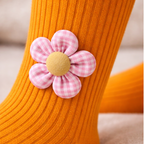 Baby Girls Cotton Ribbed Stockings with Flower Detail – Soft Stretch Fit