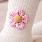 Baby Girls Cotton Ribbed Stockings with Flower Detail – Soft Stretch Fit