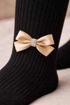 Baby Girls Ribbed Cotton Stockings with Bow Detail