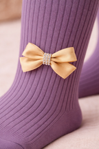 Baby Girls Ribbed Cotton Stockings with Bow Detail – Soft Stretch Tights