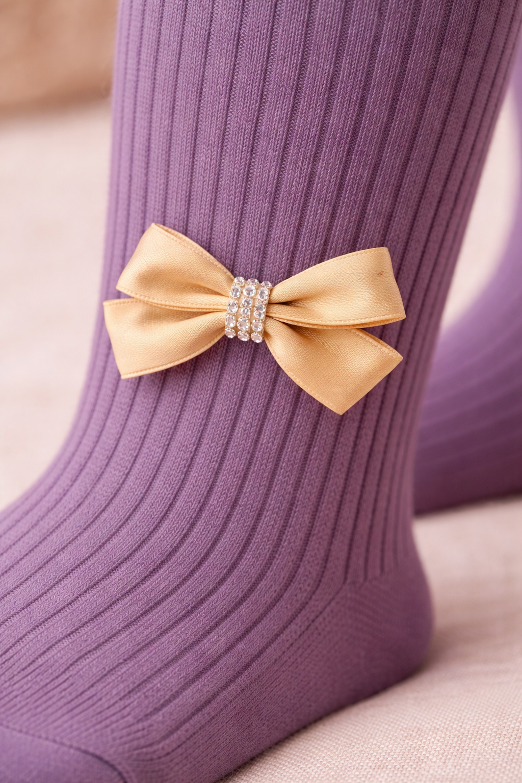 Baby Girls Ribbed Cotton Stockings with Bow Detail – Soft Stretch Tights