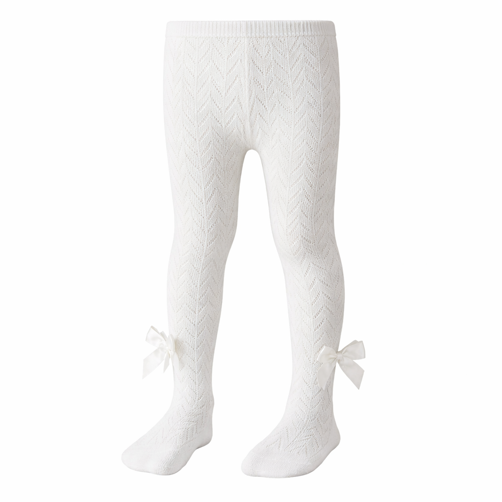 Baby Girls Textured Cotton Stockings with Bow Detail