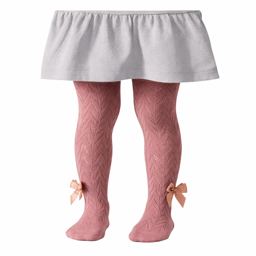 Baby Girls Textured Cotton Stockings with Bow Detail