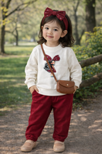 Cute Cream & Red Co-Ord Set with Mini Sling Bag