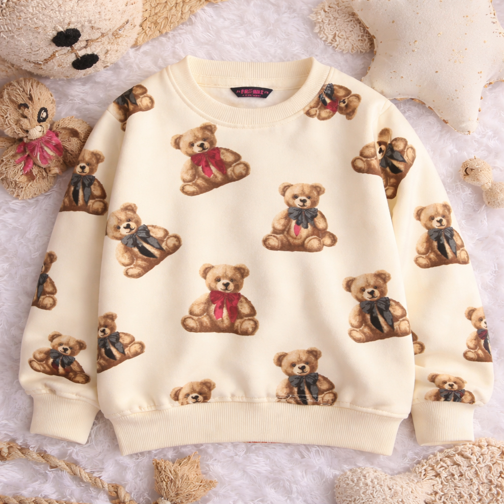 Frndz Teddy Print – Soft Cream Winter Sweatshirt